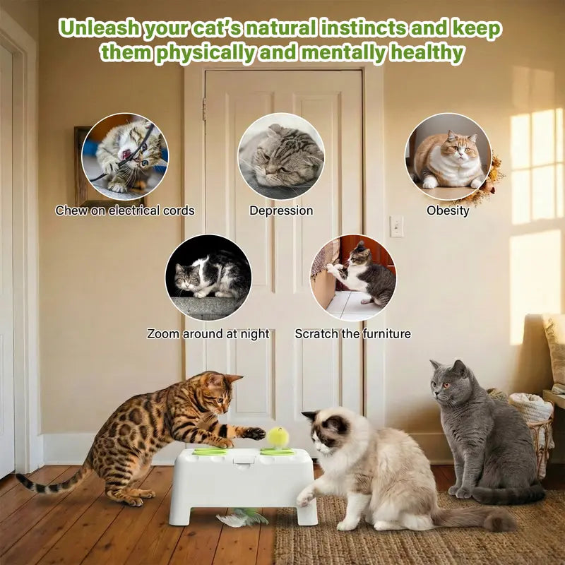 3-in-1 Interactive Cat Toy - Automatic Whack-a-Mole and Rotating Feather Wand