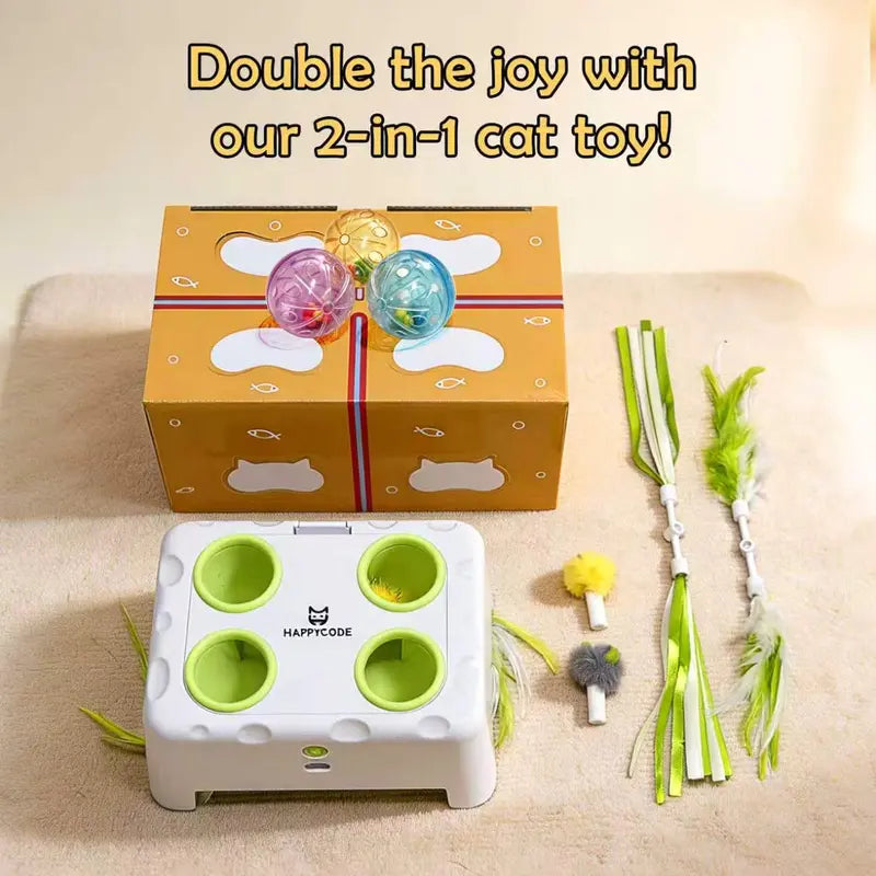 3-in-1 Interactive Cat Toy - Automatic Whack-a-Mole and Rotating Feather Wand