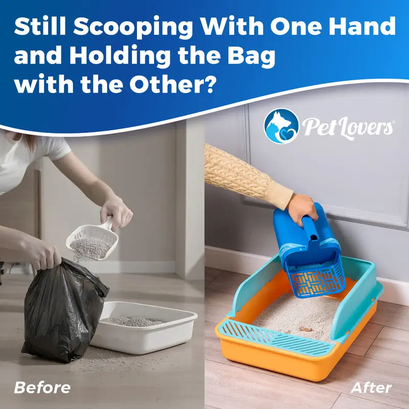 Cat Litter Scooper with Built-in Bag, No-Touch One-Handed Sifting Shovel for Open-Top Boxes