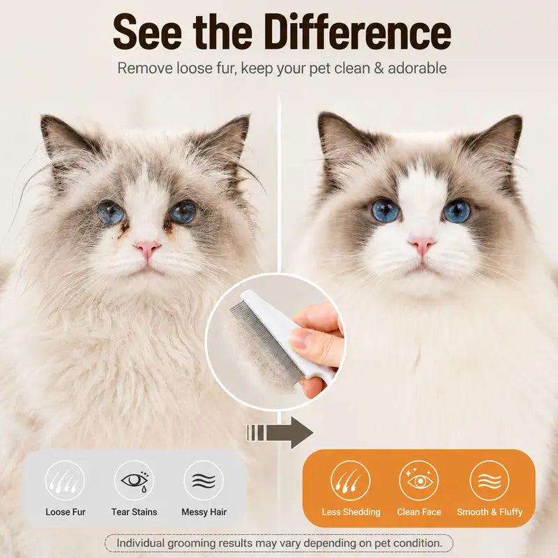 2PCS Pet Face Comb Set for Cats & Dogs - Fine Tooth Stainless Steel Grooming & Flea Removal
