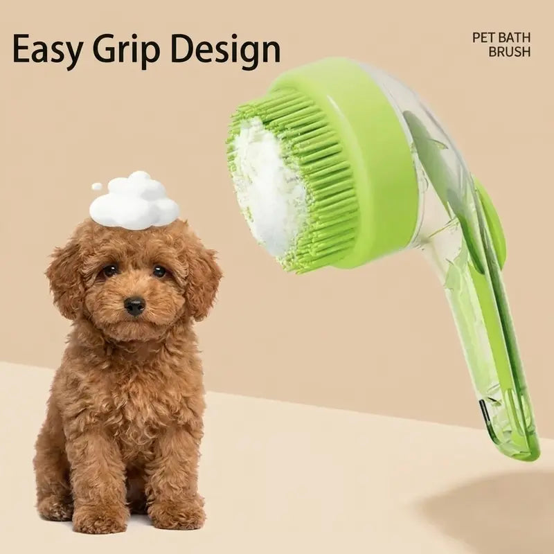 2-in-1 Pet Bath & Grooming Deshedding Brush with Built-in Soap Dispenser