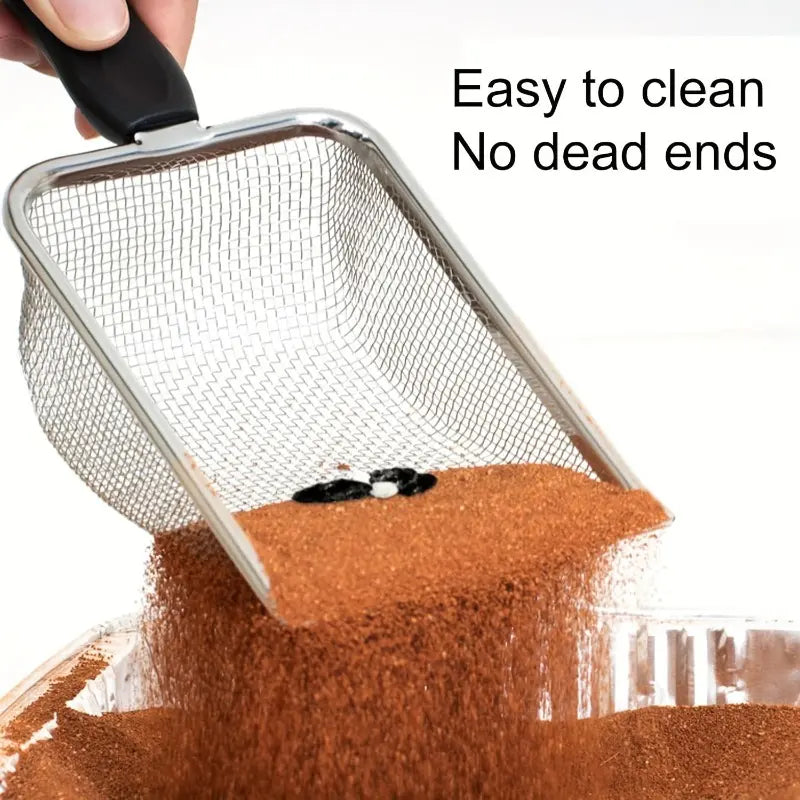 Stainless Steel Cat Litter Scoop - 3.8mm Mesh Sifter with Long Handle for Quick Cleaning