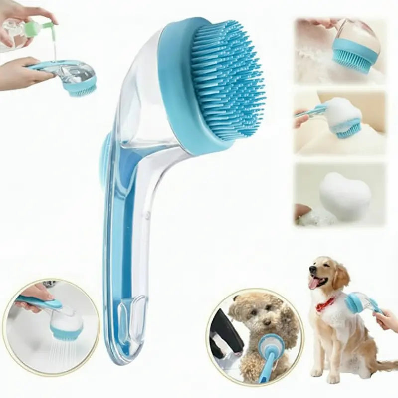 2-in-1 Pet Bath & Grooming Deshedding Brush with Built-in Soap Dispenser