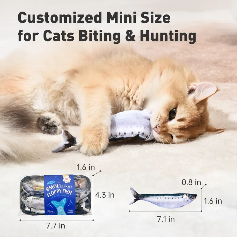 3-Pack Floppy Fish Cat Toys - 7.1in Mini Sardine, Saury, and Yellow Croaker Interactive Motion Sensor Toys