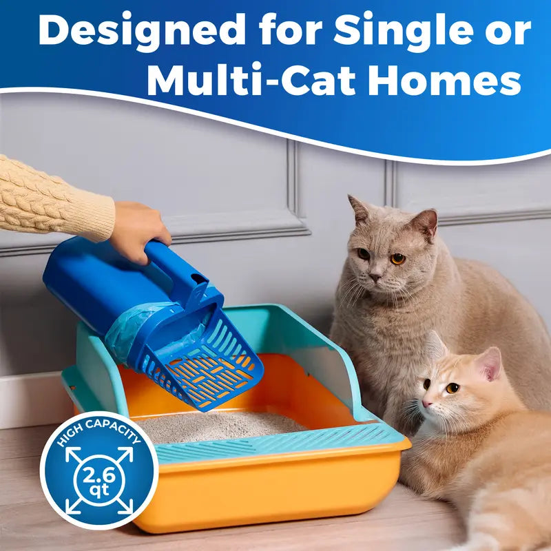Cat Litter Scooper with Built-in Bag, No-Touch One-Handed Sifting Shovel for Open-Top Boxes