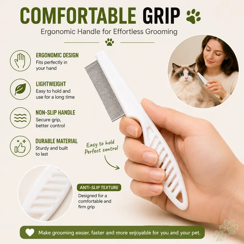 2PCS Pet Face Comb Set for Cats & Dogs - Fine Tooth Stainless Steel Grooming & Flea Removal