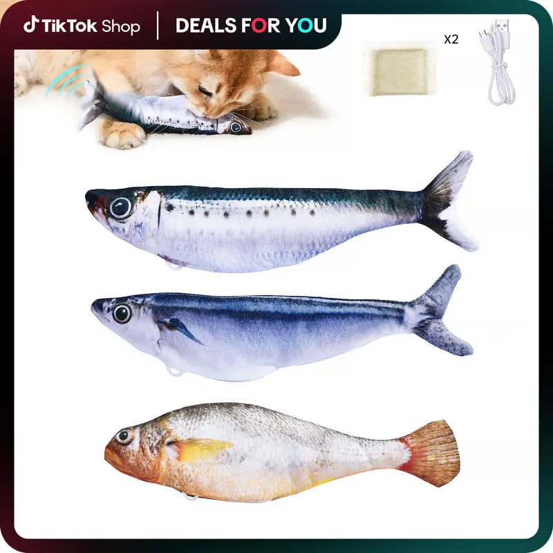 3-Pack Floppy Fish Cat Toys - 7.1in Mini Sardine, Saury, and Yellow Croaker Interactive Motion Sensor Toys