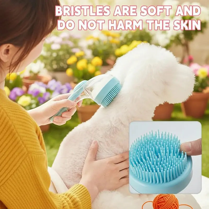2-in-1 Pet Bath & Grooming Deshedding Brush with Built-in Soap Dispenser