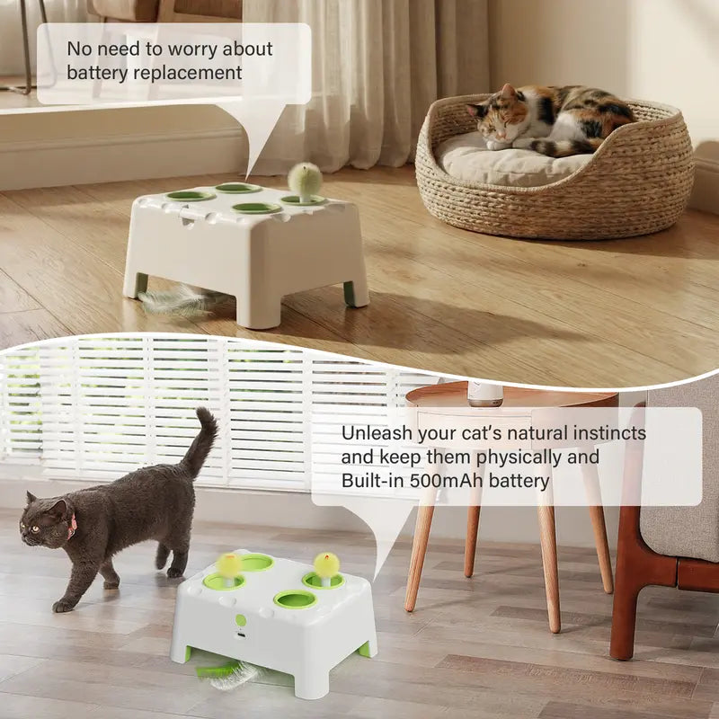 3-in-1 Interactive Cat Toy - Automatic Whack-a-Mole and Rotating Feather Wand