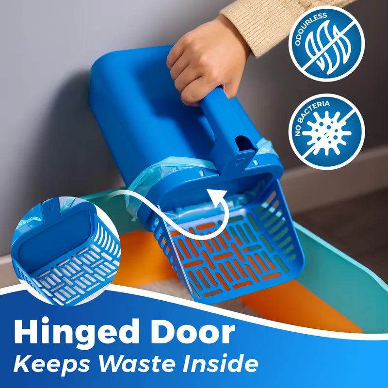 Cat Litter Scooper with Built-in Bag, No-Touch One-Handed Sifting Shovel for Open-Top Boxes