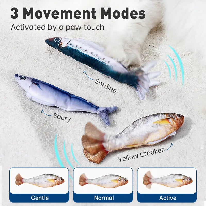 3-Pack Floppy Fish Cat Toys - 7.1in Mini Sardine, Saury, and Yellow Croaker Interactive Motion Sensor Toys