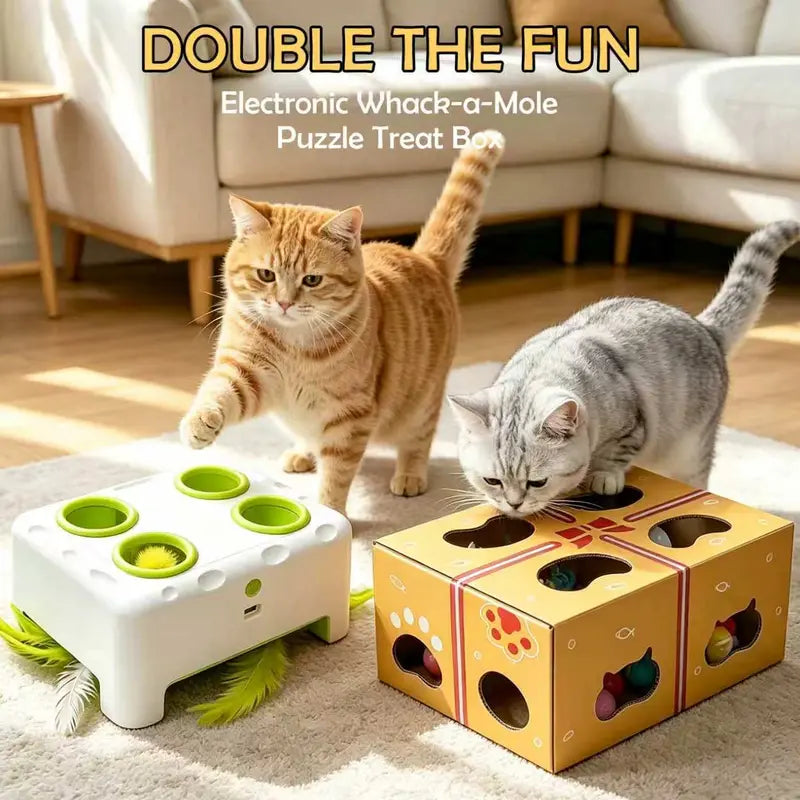 3-in-1 Interactive Cat Toy - Automatic Whack-a-Mole and Rotating Feather Wand