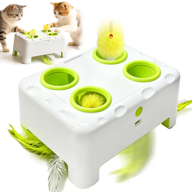 3-in-1 Interactive Cat Toy - Automatic Whack-a-Mole and Rotating Feather Wand