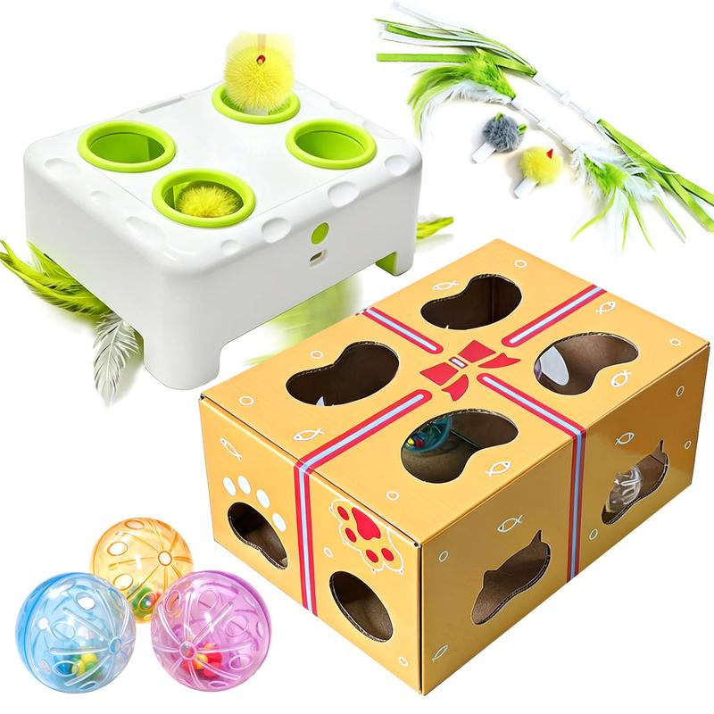 3-in-1 Interactive Cat Toy - Automatic Whack-a-Mole and Rotating Feather Wand