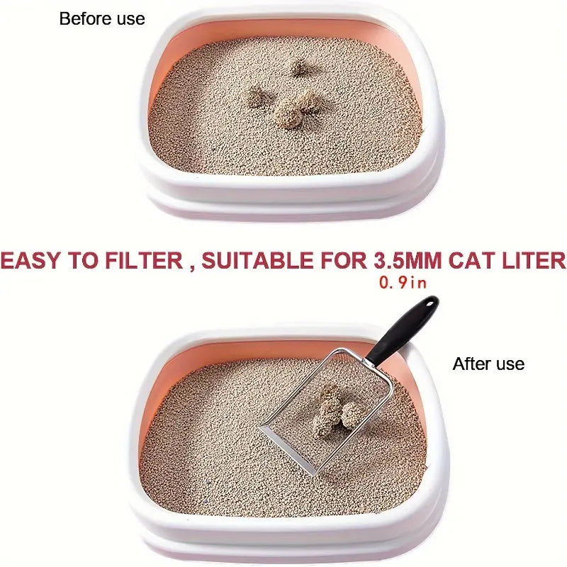 Stainless Steel Cat Litter Scoop - 3.8mm Mesh Sifter with Long Handle for Quick Cleaning