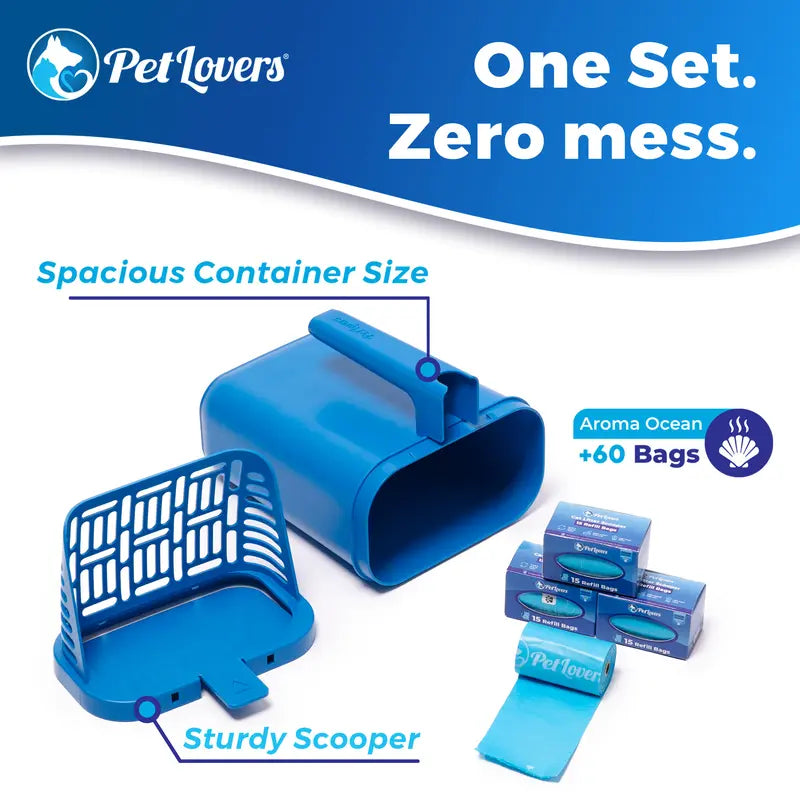 Cat Litter Scooper with Built-in Bag, No-Touch One-Handed Sifting Shovel for Open-Top Boxes
