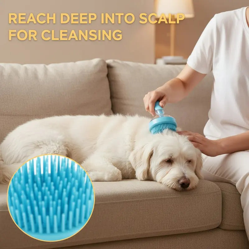 2-in-1 Pet Bath & Grooming Deshedding Brush with Built-in Soap Dispenser