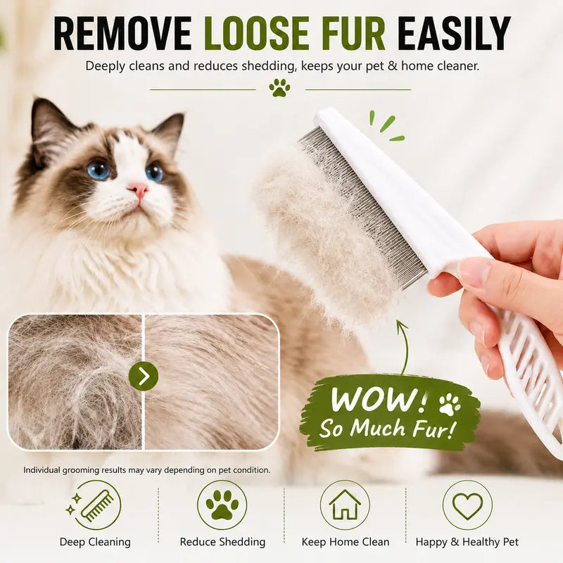 2PCS Pet Face Comb Set for Cats & Dogs - Fine Tooth Stainless Steel Grooming & Flea Removal
