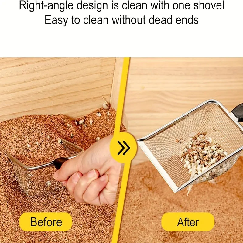 Stainless Steel Cat Litter Scoop - 3.8mm Mesh Sifter with Long Handle for Quick Cleaning